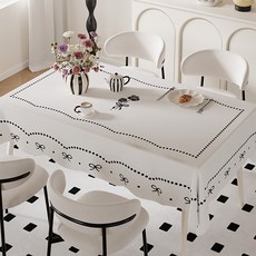 소유공간 도트 리본 웨이브 식탁보, 화이트, 1개, 80 x 140 cm