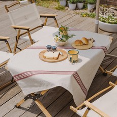 Cottage 防水日常法式亞麻邊框桌布, 2人矮桌 (120 x 95 cm), 酒紅色