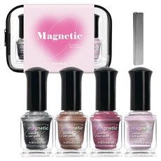 withshyan 客製化磁吸指甲油組 (磁吸指甲油 9ml x 4入 + 強力磁鐵 + 收納包), 1組, 磁性指甲油 9ml x 4 種 + 強力磁鐵 + 小袋