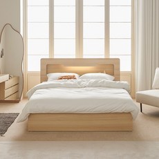 파로마 아몬드 수납 헤드 평상형 침대 + 본넬 라텍폼스 20t 매트리스 세트 방문설치, 오크