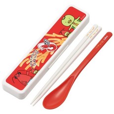 Skater 掀蓋環保餐具組 18cm Calbee蝦條, 筷子 + 湯匙 + 收納盒, 紅色, 1套