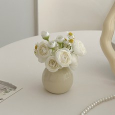 Souplace 迷你陶瓷花瓶人造花套組 S261-0035W, 白色
