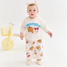 童款活潑的泰迪熊與兔子7分休閒服套裝