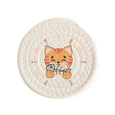 浪漫貓咪杯墊 鍋墊 18cm, 白色(黃色貓咪), 1個