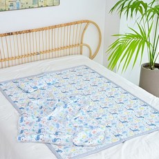 아띠블랑 신생아용 인견 침구 베개 + 블랭킷 + 패드 세트, 블루다이노