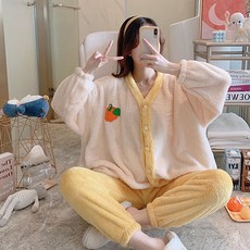 Damon孕婦Plus天鵝絨睡眠睡衣上下套裝 amp964