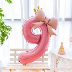 피앤비유니티 리본풍선 숫자 모자세트, 01 핑크(9), 1세트