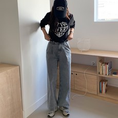 토마토팩토리 여성용 포즈 원턱 와이드 데님 팬츠 기본