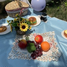 RaonToU 簡約圖案防水野餐墊, 10 天空藍條紋 5人