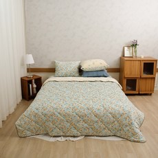 리브 극세사 스프레드 + 패드 + 베개커버 2p 세트, 블루