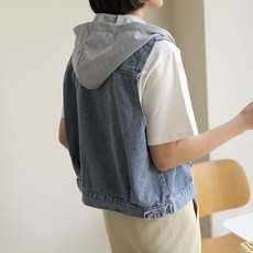 BBAEBBAE 女性可拆卸連帽牛仔背心