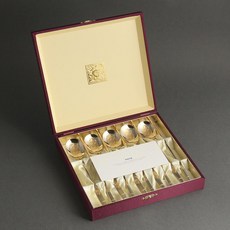 Inspoon 長壽龜 24K鍍金湯匙筷子組, 1組, 餐具5p+筷子5p+絲盒+質保卡+購物袋, 金色