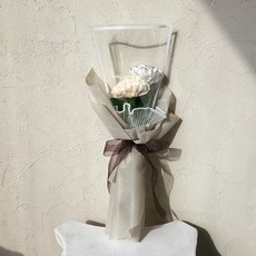 아스파시아 조화 정화 카네이션 모조진주 꽃다발 + 쇼핑백, 아이보리(조화), 1개