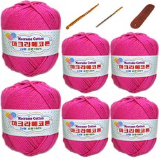 행복뜨기 마트라메 코튼 6p + 5~6호 코바늘 + 돗바늘 + 가죽라벨 세트, 1세트, 젤리핑크