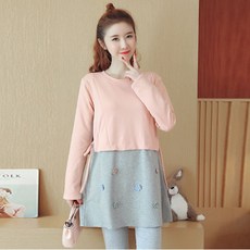 孕婦假兩件式花朵長袖上衣