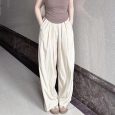 구디프 여성용 플로우 레이온 루즈핏 핀턱 와이드 팬츠