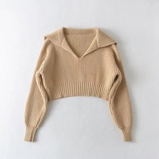 엘쏘 여성용 브이넥 카라 크롭 긴팔 스웨터