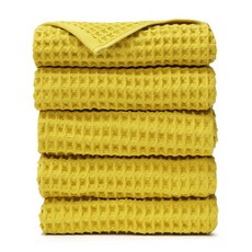 CLAUMAN 高級鬆餅格紋毛巾 130g 30支棉紗, 5個, 柔和黃