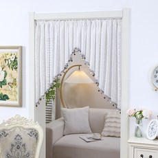 Arty Home 蕾絲三角線條軌道式半窗簾組 TYPE02, 白色