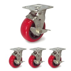 MASTER.S Daishin 腳輪不銹鋼重型腳輪 DS 3350 PUP-BK 5 重量不銹鋼聚氨酯襯套紅色扁平 B/K BK, 4個