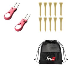 NAYASTYLE 高爾夫果嶺叉修補器 2入 + 木製高爾夫短球釘 10入 + 收納袋組合 GFYP-38-3 + 182-1PU, 混合顏色
