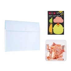 deLi 8種文件袋+雙夾+動物角色便簽2p套組, 粉藍色（文件袋），78203RG（雙夾），隨機發貨（便簽）, 1套