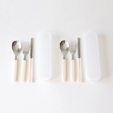 kamome kitchen 兒童湯匙叉子組, 奶油黃, 湯匙 (2p) + 筷子 (2p) + 叉子 (2p) + 收納盒 (2p)