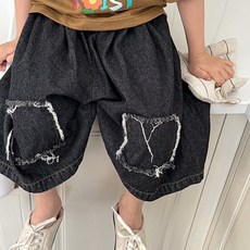 HARAROI 兒童膝蓋補丁寬版七分牛仔褲