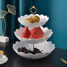 Dometopia 百花 3層甜點盤, 花瓣 + 金色, 1個