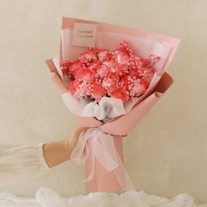 永生花滿天星混搭玫瑰花束 L, 水彩粉