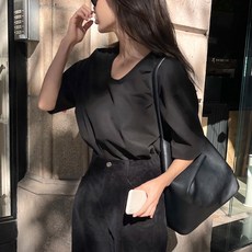 알럽모코 모코블링 여성용 루즈핏 유넥 반팔 티셔츠