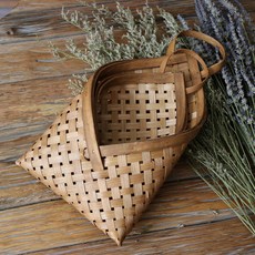 綠色黃色編織設計掛藤籃開放式小+大套組, 木料, 1套