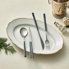 Neva 蘇格蘭格紋餐具全套組, 綠色, 1套, 湯匙 + 筷子 + 叉子 + 刀子