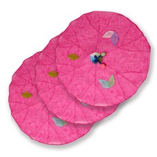 happytool 樹葉苧麻拼布餐桌巾 亮粉色, 3個