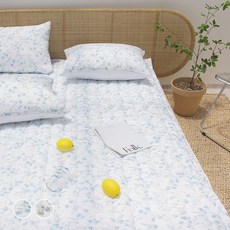 CHOUETTROOM Mamang花朵印花夏季人造絲鬆緊帶式絎縫薄床墊, 藍色