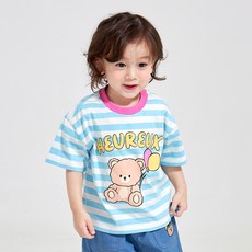 韓國 MInIBEBE 兒童透氣Happy條紋T恤