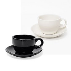 HORECA 陶瓷咖啡杯 200ml 2款 + 杯墊 2款 套組 2號, 白色, 黑色, 1套