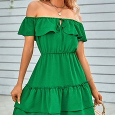 TheSirup 女款荷葉邊一字領海灘連身裙