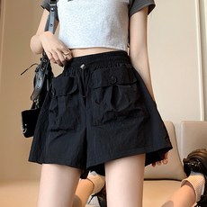 PEONIST 女款前口袋鬆緊帶休閒短褲