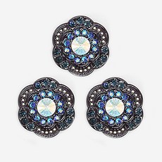 水鑽寶石鈕扣 櫻花 21mm, 3個, 海軍藍黑色
