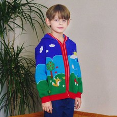 minidou 兒童款經典狐狸村莊連帽拉鍊開襟衫