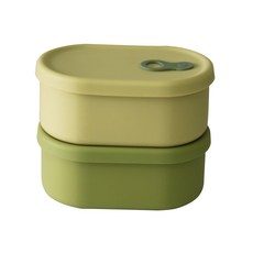 PAMIRE 矽膠蒸汽孔保鮮盒 橢圓形 Set 2 橄欖綠+萊姆黃 650毫升, 1組