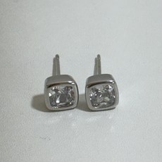ENCLAIR 女款 18K包白金 CZ 方形耳釘 L