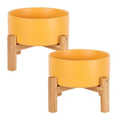 DING DONG PET 寵物現代大理石陶瓷餐具 雙層單口 一般型 L, 黃色, 2個