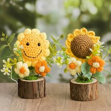소유공간 집안에 피어난 니트 플라워 감성선물 미니 화분 2p 세트 FREE S261-0200FR, 해바라기, 1세트