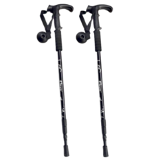 3段調節登山杖 T字型 2入, 黑色