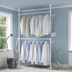 Liwoo Living 堅固雙層全白吊衣桿 + 多功能掛勾2件組, 白色