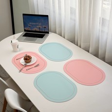 briview Riley 無毒雙面餐墊 4入組, 淺粉色 + 天空藍, 45 X 30 cm, 1套