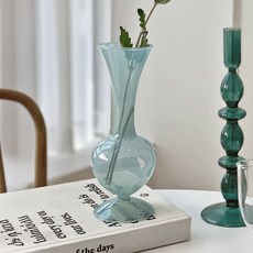 YuwolShop Bong Bong蛋白石復古粉彩玻璃花瓶, Bong Bong天空藍