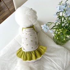 강아지용 미니 하트 민소매 원피스, 연두